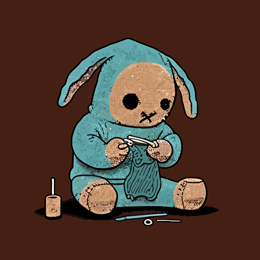 simple vector logo of a torn bunny creature knitting a sock