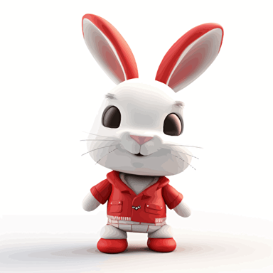 a vector picture in Unreal Engine of a bunny funko pop dressed in Arsenal soccer colors clothes, white background for a clean, minimalist design