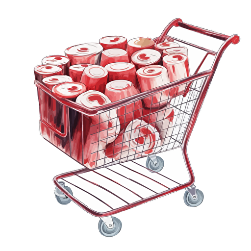 an illustration of a shopping cart filled with red fruit roll ups, for an abandoned cart email, in a circle with white background, vector image style