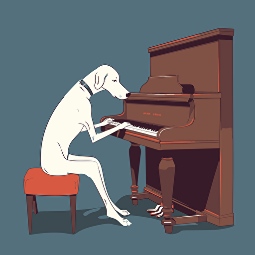 a dog playing the piano, vector, 2d flat colours,