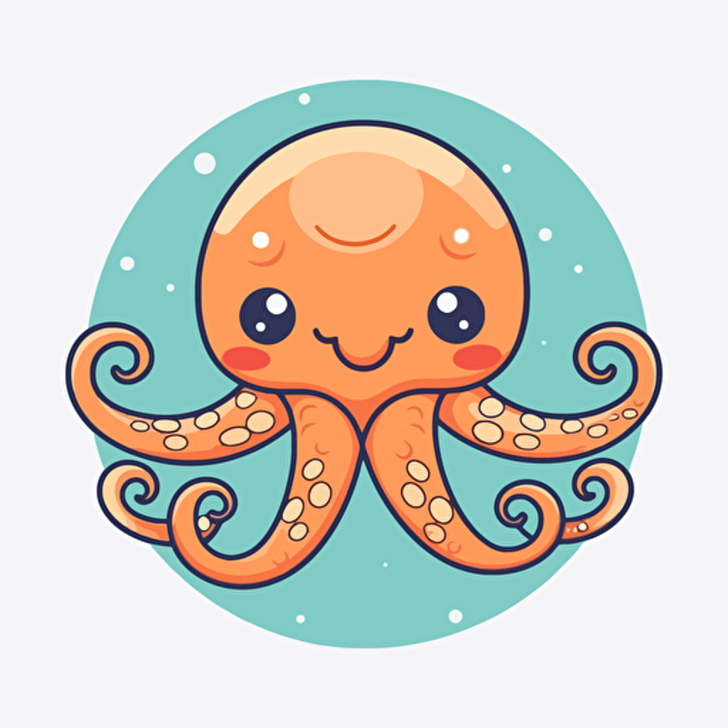 a simple flat logo featuring a smiling anime kawaii octopus with all 8 arms visible, vector image, 32k uhd