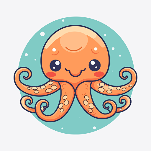 a simple flat logo featuring a smiling anime kawaii octopus with all 8 arms visible, vector image, 32k uhd