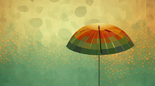 a postcard with an abstract representation of an umbrella, vector style, greenish background, green colours with warm tones