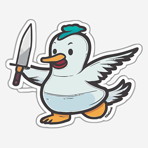 sticker, mad colorful goose with knife in hand , kawaii, contour, vector, white background s 1000
