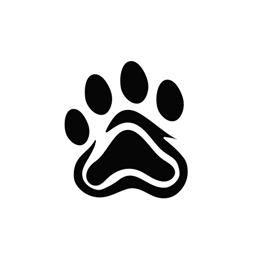 wisdom dog footprint illustration, minimal, outline strokes only, black and white, logo, vector, minimallistic, white background
