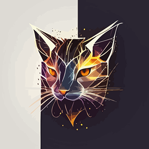 logo design, beautiful geomteric cat face , geometric electric spark, simple geometric vector, happy vibe