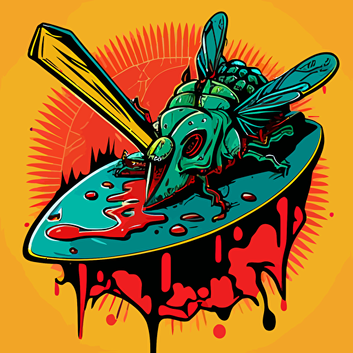 vector logo of a cartoon dead bug being stamped by a stilleto detailed dynamic bright colours