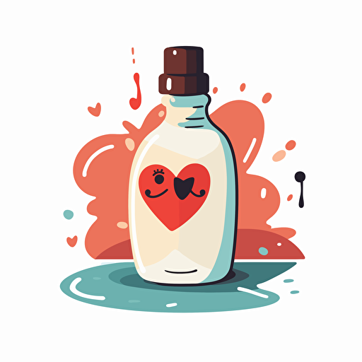 artsy, cute, vector, white background, bottle of glue with a heart on the bottle