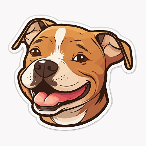 Cute, happy, Staffordshire Bull Terrier dog head sticker logo, chibi style, cartoon, clean, vector, 2d, white background, no accessories, without accessories, no text, without text