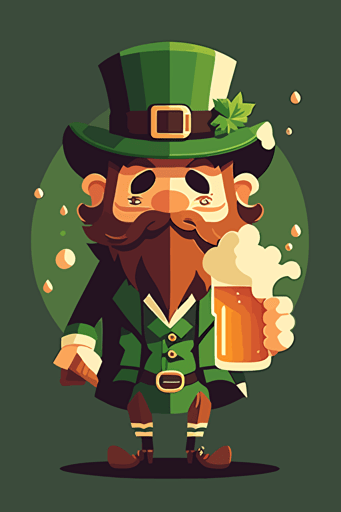 leprechaun holding a beer, flat design, vector, poster