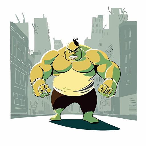 funny ogre dressed as sumo wresler, in bad part of city, vector logo, vector art, emblem, simple cartoon, 2d, no text, white background