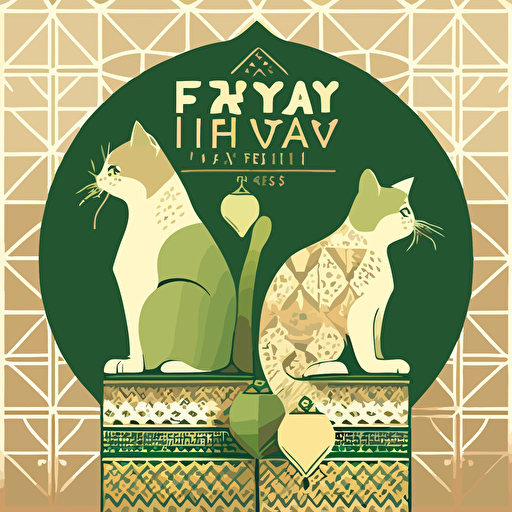 selamat hari raya greeting card, ketupat decoration on top, with cats infront, cute vector art