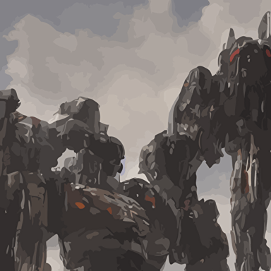 giant mecha robot stands archway old stone temple digital painting unreal engine kitbash3d detailed 4k