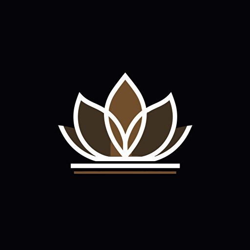 simple geometric iconic logo of lotus flower and a house, white color vector, on black backgroung