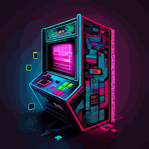 a retro tetris game machine, digital art, vector, long shadow, 45 degree point of view, by Grant Riven Yun , synthwave colors