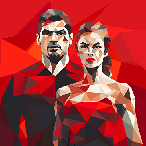 sports guy and girl in the style of the ussr poster, black and red colors, vector art polygon style