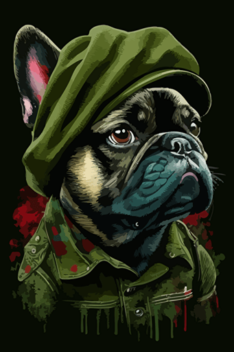 french bulldog with a beret, vector art,