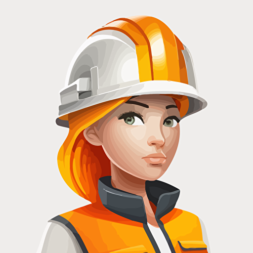 A vector cartoon style female gold miner with white hardhat and orange workwear