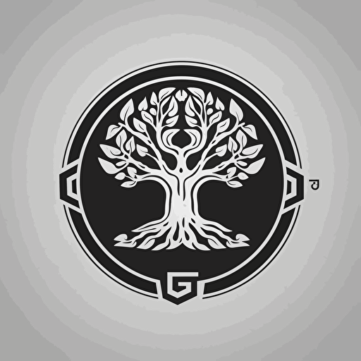 Iggdrasil high-detail digital stylized vector logo for university, streamlined design, monochromatic, minimalist