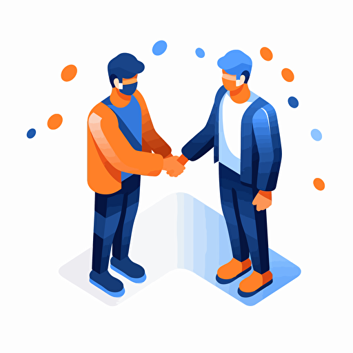 flat vector icon, expert partnerships, blue and orange and white and dark gray, isometric