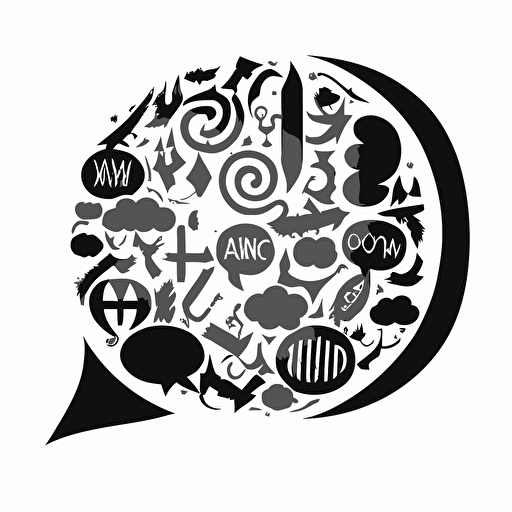small speech balloon filled with runic symbols, indicating mental confusion, black and white, vector, flat, svg, dnd style