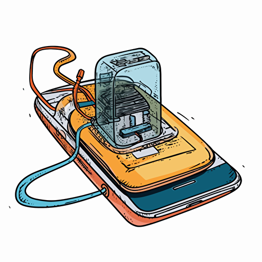 a colorful line drawing of a smartphone that is also a mouse trap, vector grarphic, hand drawing,