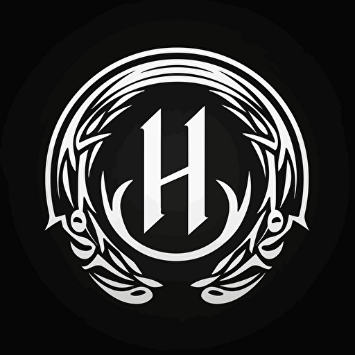 a raw and abstract vector clothing logo containing the letter "H" ancient greek style, black and white