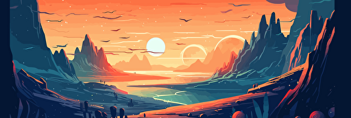 beatiful background of explorations space sifi creations, flat vector style, photoshop 2D