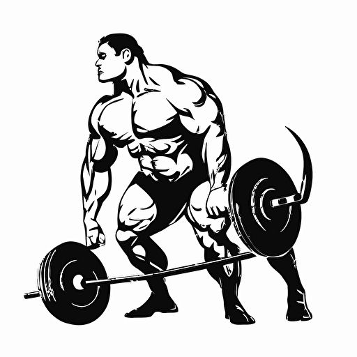 bull powerlifting vector style, black and white, white background simple style