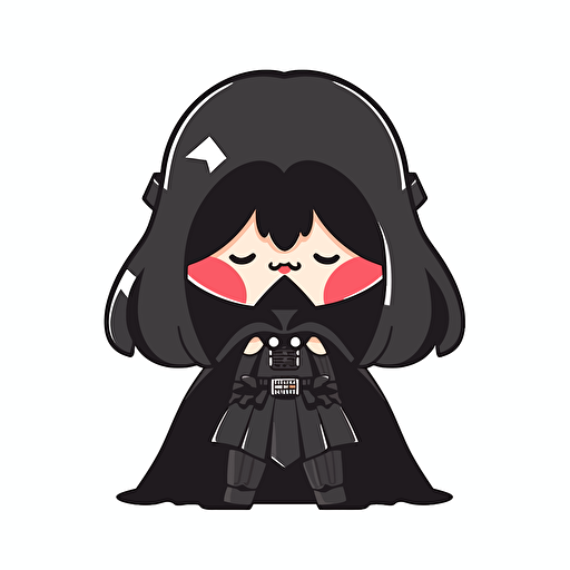 A beautiful female darth vader, goofy looking, smiling, minimalistic, flat light, white background, vector art , pixar style