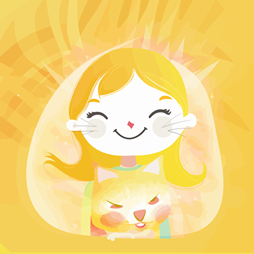 multicolor child illustration, big, vector, background white, cat, littlr cat, light yellow, smile, happy, joy, child 6144x6144