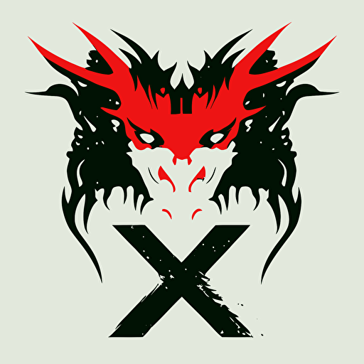 flat vector logo of an X with fron dragon head, hybrid, simple minimal