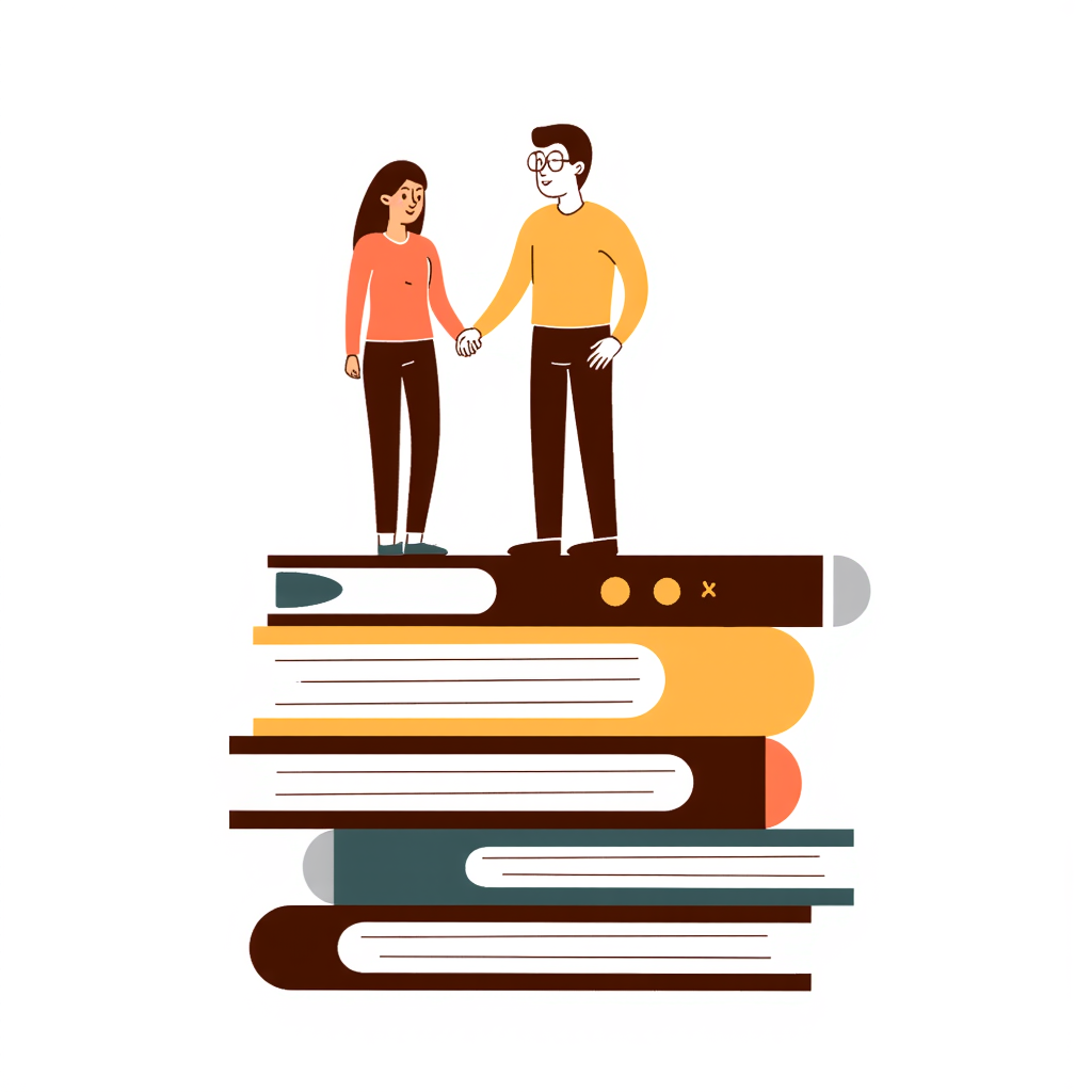 students standing on gigantic books