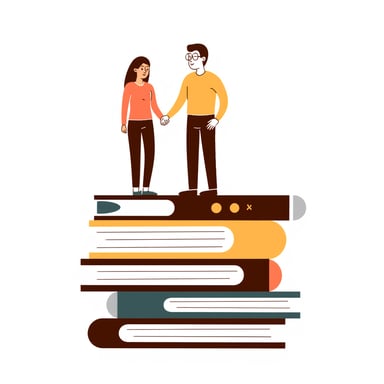 students standing on gigantic books