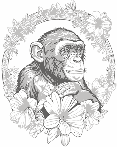Coloring page for adults, mandala chimpanzee, no text, high detail, lineart, vector, no shading,