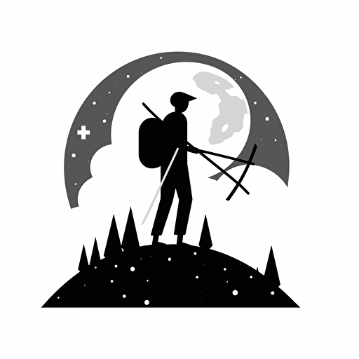 minimalist flat vector black and white illustration of planet hero ecologist