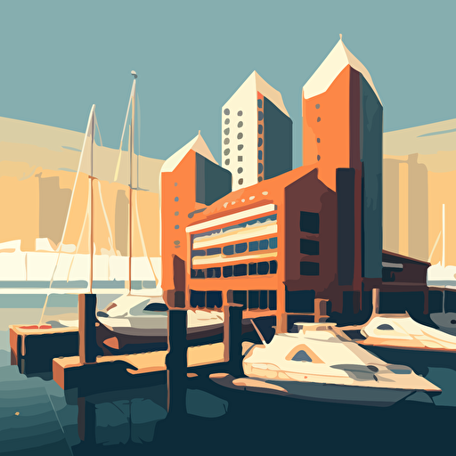 simple vector drawing of marina buildings and dock