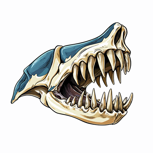 a vector illustration of a shark jaw bone wide open. White background.