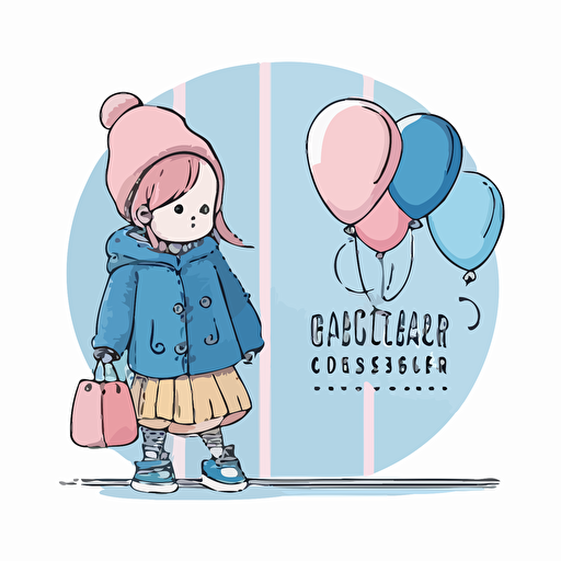Vector logo, minimalist, cartoonist, children's clothing store, pink and blue colors, balloons, children.