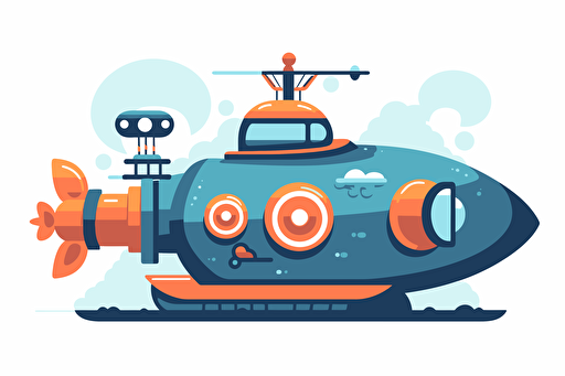minimalistic silhouette of a cute submarine, vector, svg, full page, white background