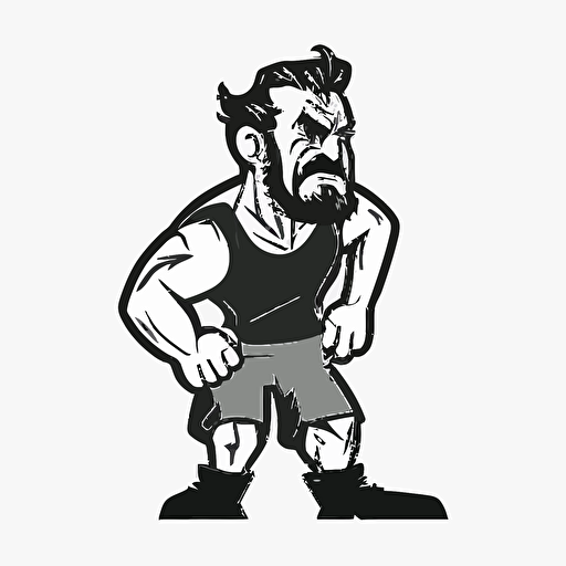 a frustrated 40-year-old man, full-body, black and white vector twitch emote style