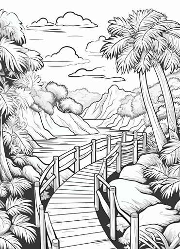 2d illustration, simple vector beautiful landscape coloring page
