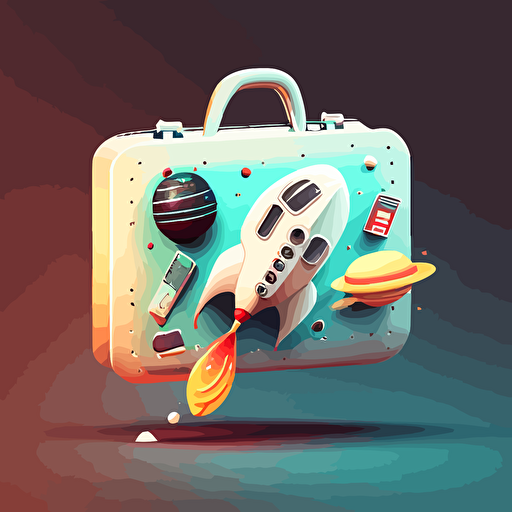 an illustrated scene of a quirky briefcase floating in space. Vector. Contrasting shadows. Moody.