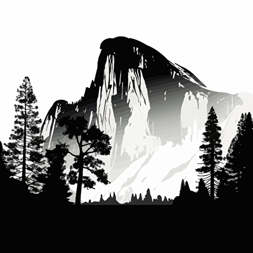 black silhouette of yosemite valleys el capitan, vector art, simple, white background