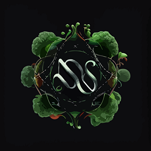 brocoli with four electrons orbiting around, the letters N and S in front and intertwine, logo, vector, minimal, flat, no background