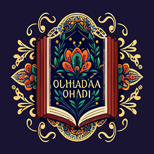 flat vector logo of opened book in Ukrainian pattern style