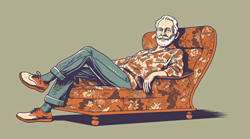 a middle aged swedish man, lounging on a couch, vector art style like Michael Parks,