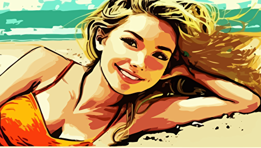 attractive girl laying on the beach, cartoon, vector