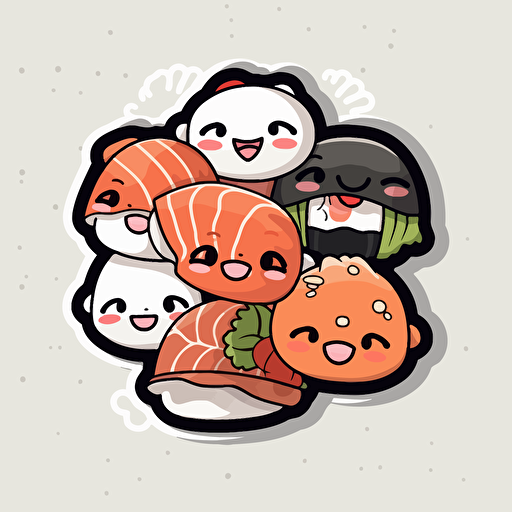 Cute Sushi, sticker, cartoon style, vector illustration