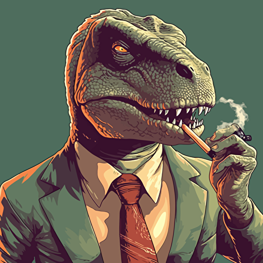 t-rex wearing a business suite, wearing sunglasses, smoking a big cigar, vector art, 2d